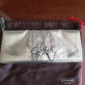 COACH Metallic Gold Flap w/Snap Wristlet-Clutch Purse